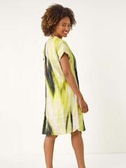 Roman Yellow Abstract Printed 100% Linen Shift Dress - Image 3 of 5