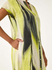 Roman Yellow Abstract Printed 100% Linen Shift Dress - Image 5 of 5
