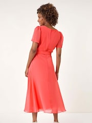 Roman Pink Pleated Chiffon Midi Dress - Image 3 of 5