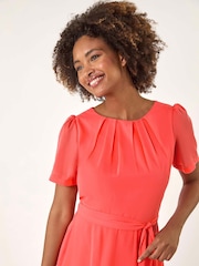 Roman Pink Pleated Chiffon Midi Dress - Image 4 of 5