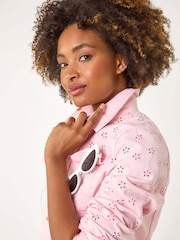 Roman Pink Cotton Blend Broderie Sleeve Jacket - Image 2 of 5
