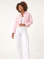 Roman Pink Cotton Blend Broderie Sleeve Jacket - Image 3 of 5