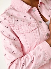 Roman Pink Cotton Blend Broderie Sleeve Jacket - Image 5 of 5