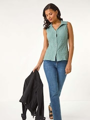 Azul - Roman Textured Sleeveless Buttoned Blouse - Imagen 1 de 5