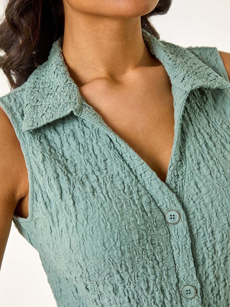 Azul - Roman Textured Sleeveless Buttoned Blouse - Imagen 2 de 5