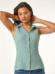 Azul - Roman Textured Sleeveless Buttoned Blouse - Imagen 3 de 5