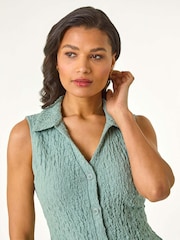 Azul - Roman Textured Sleeveless Buttoned Blouse - Imagen 5 de 5