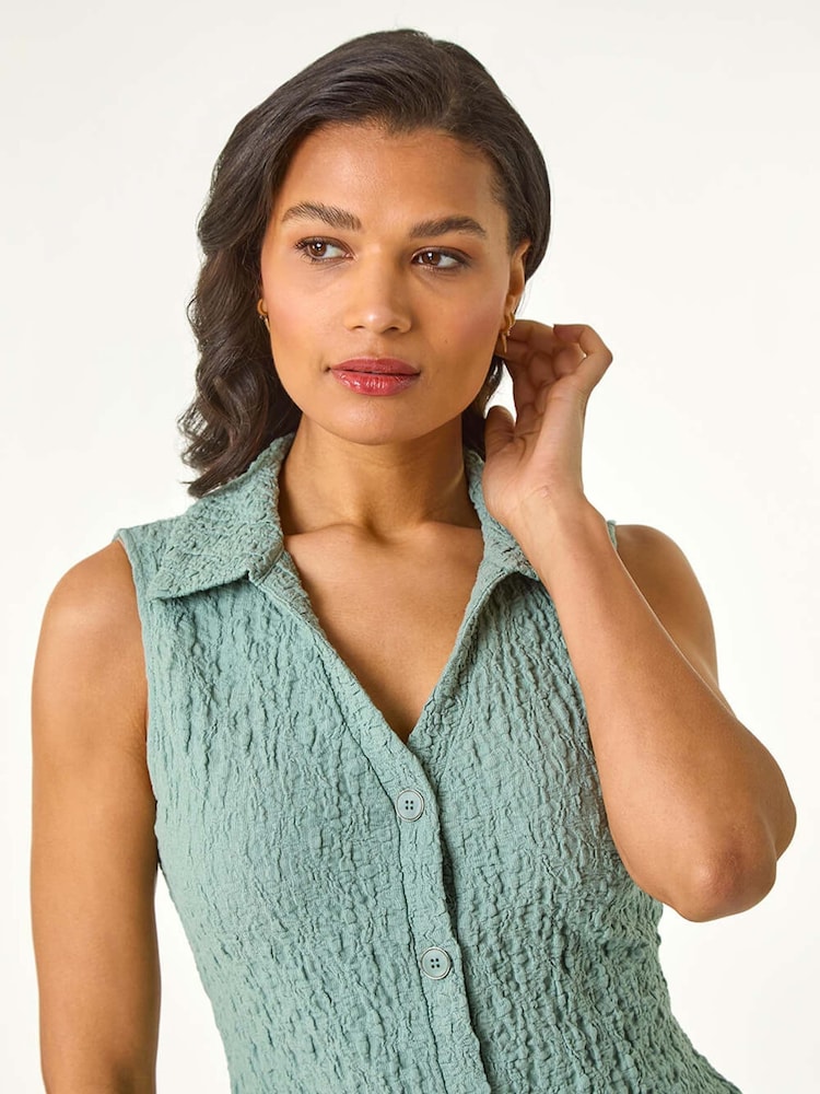 Azul - Roman Textured Sleeveless Buttoned Blouse - Imagen 5 de 5