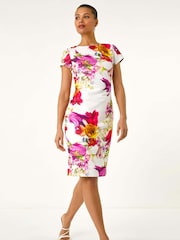 Roman White Floral Scuba Shift Dress - Image 1 of 5