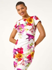 Roman White Floral Scuba Shift Dress - Image 2 of 5