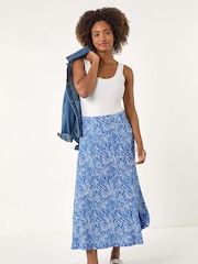 Roman Blue Abstract Crinkle Print A-Line Skirt - Image 2 of 5
