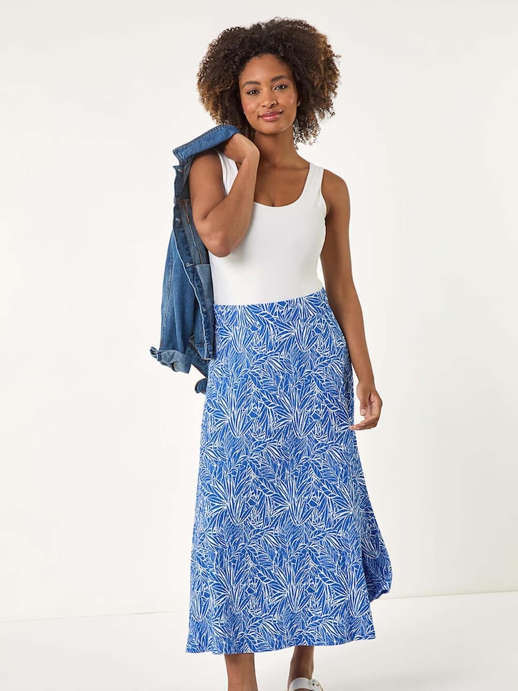 Roman Blue Abstract Crinkle Print A-Line Skirt - Image 2 of 5