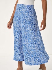 Roman Blue Abstract Crinkle Print A-Line Skirt - Image 4 of 5