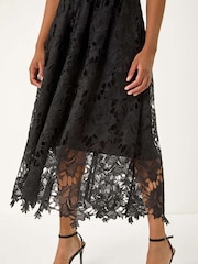 Roman Black Crochet Lace V-Neck Midi Dress - Image 5 of 5