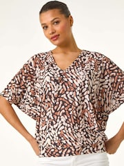 Roman Abstract Print V-Neck Stretch Blouse - Изображение 1 из 5
