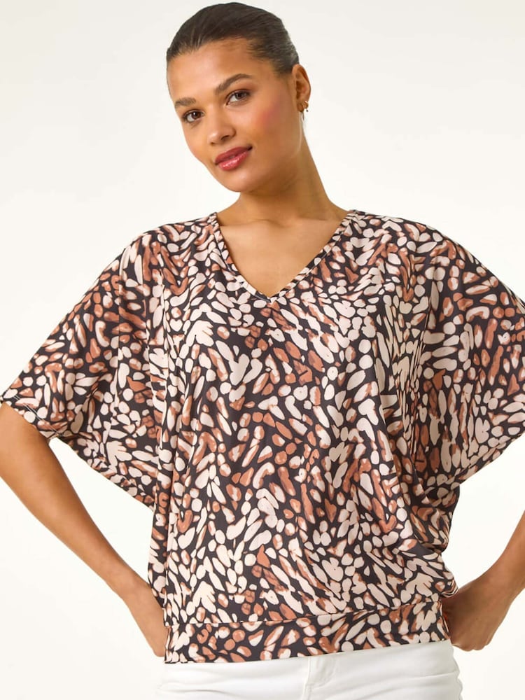 Roman Abstract Print V-Neck Stretch Blouse - Изображение 1 из 5