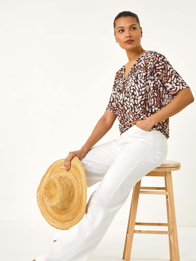 Roman Abstract Print V-Neck Stretch Blouse - Изображение 2 из 5