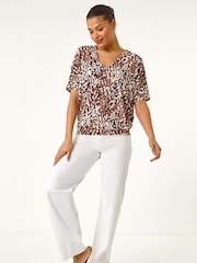 Roman Abstract Print V-Neck Stretch Blouse - Изображение 3 из 5