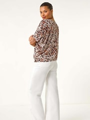 Roman Abstract Print V-Neck Stretch Blouse - Изображение 4 из 5