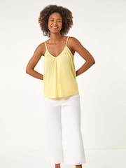 Roman Yellow Gathered V-Neck Stretch Vest Top - Image 1 of 5