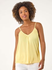 Roman Yellow Gathered V-Neck Stretch Vest Top - Image 3 of 5