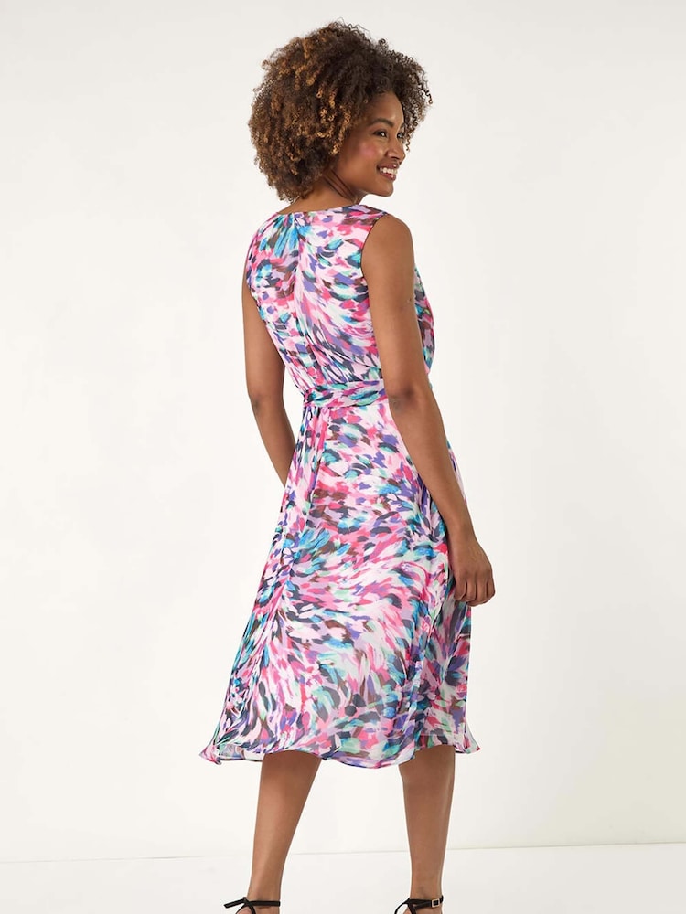 Roman Multi Abstract Print Chiffon Cowl Neck Dress - Image 3 of 5