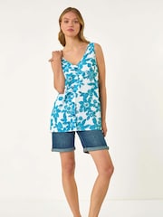 Roman Blue Floral Button Camisole Top - Image 2 of 5
