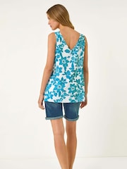 Roman Blue Floral Button Camisole Top - Image 3 of 5