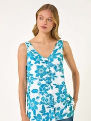 Roman Blue Floral Button Camisole Top - Image 4 of 5