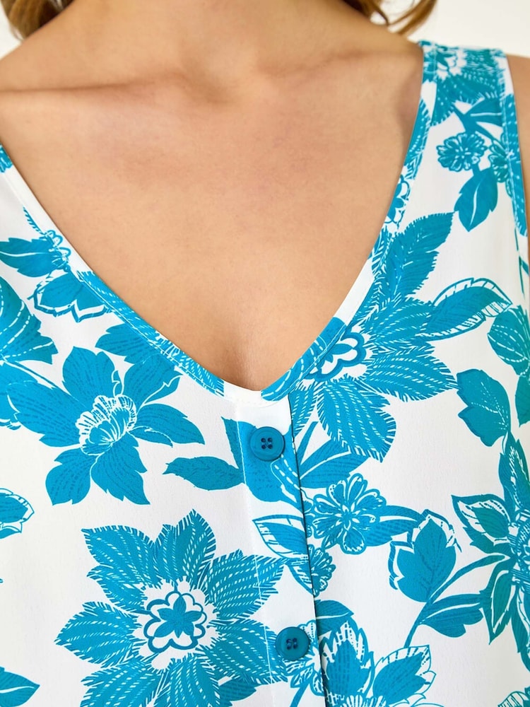 Roman Blue Floral Button Camisole Top - Image 5 of 5