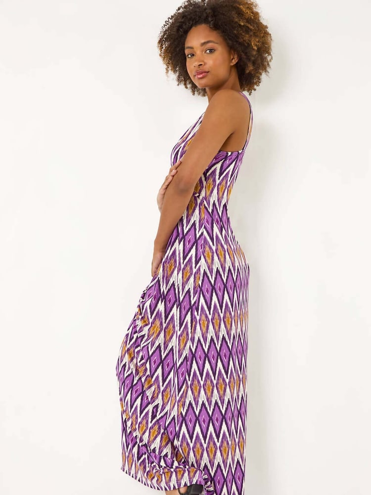 Roman Purple Geometric V-Neck Maxi Dress - Image 1 of 5