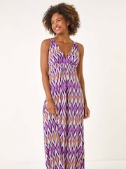 Roman Purple Geometric V-Neck Maxi Dress - Image 2 of 5