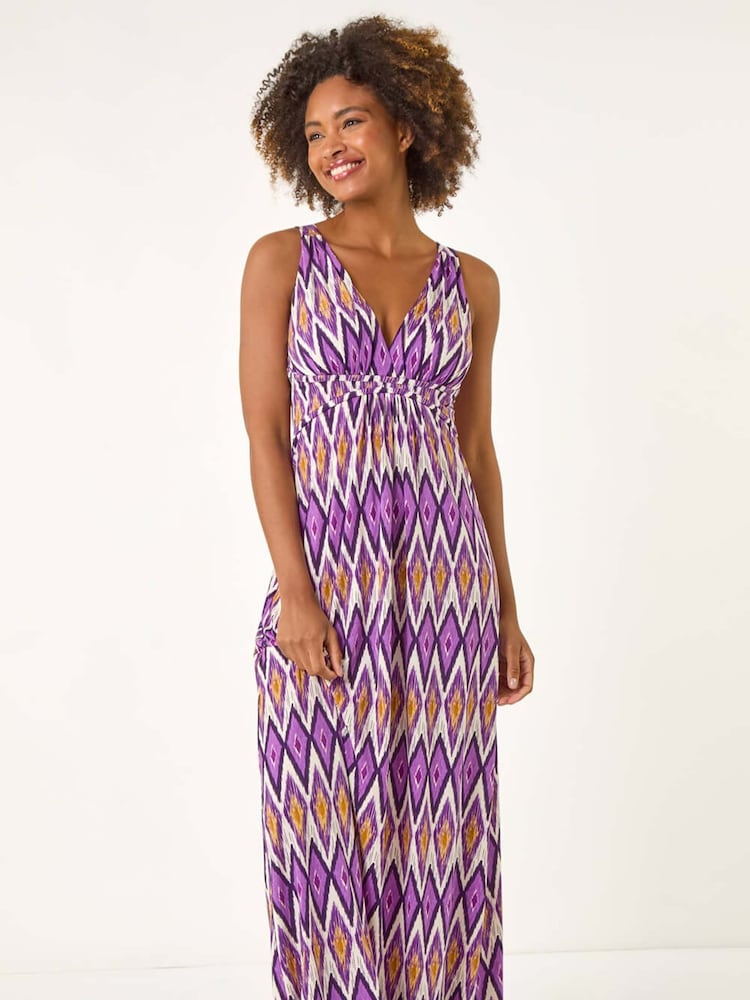 Roman Purple Geometric V-Neck Maxi Dress - Image 2 of 5