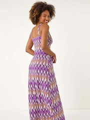 Roman Purple Geometric V-Neck Maxi Dress - Image 3 of 5