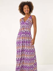 Roman Purple Geometric V-Neck Maxi Dress - Image 4 of 5