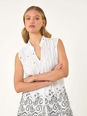 Roman White Embroidered V-Neck Blouse - Image 1 of 5