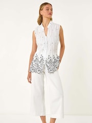 Roman White Embroidered V-Neck Blouse - Image 2 of 5