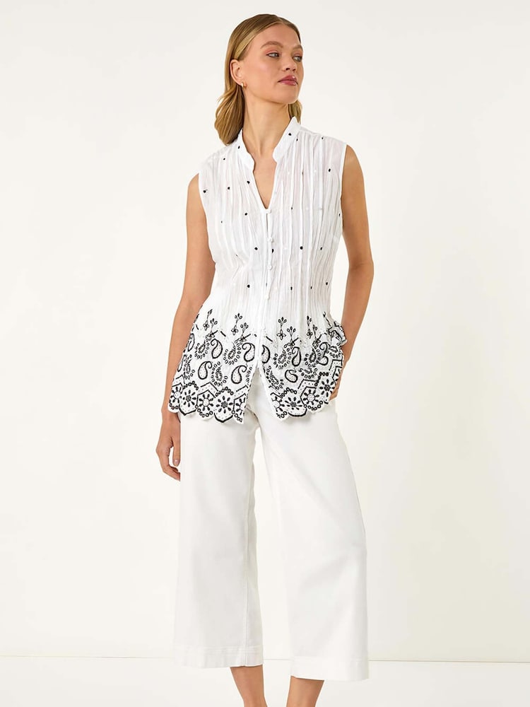 Roman White Embroidered V-Neck Blouse - Image 2 of 5