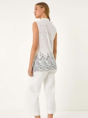 Roman White Embroidered V-Neck Blouse - Image 3 of 5