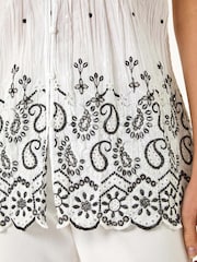 Roman White Embroidered V-Neck Blouse - Image 5 of 5