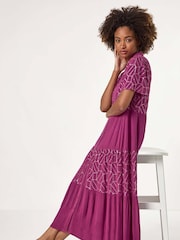 Roman Purple Foil Print V-Neck Button Midi Dress - Image 1 of 5