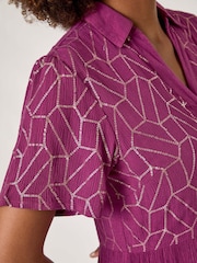 Roman Purple Foil Print V-Neck Button Midi Dress - Image 5 of 5