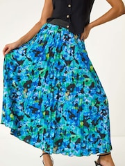 Roman Blue Abstract Print Pleated Skirt - Image 4 of 5