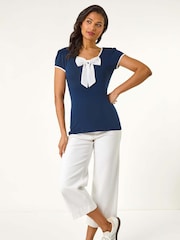 Roman Blue Bow Front Stretch T-Shirt - Image 1 of 5