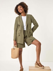 Roman Green Double Breasted Collar & Revere 100% Cotton Jacket - Image 1 of 5
