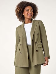 Roman Green Double Breasted Collar & Revere 100% Cotton Jacket - Image 4 of 5