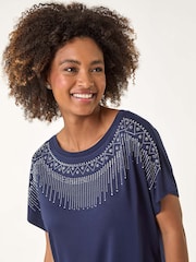 Roman Blue Hotfix Embellished Stretch T-Shirt - Image 1 of 5