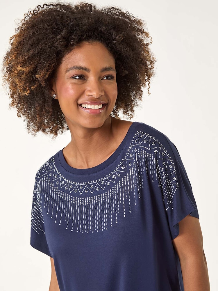 Roman Blue Hotfix Embellished Stretch T-Shirt - Image 1 of 5