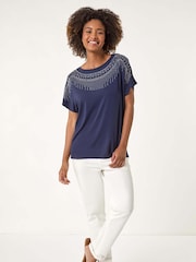 Roman Blue Hotfix Embellished Stretch T-Shirt - Image 2 of 5