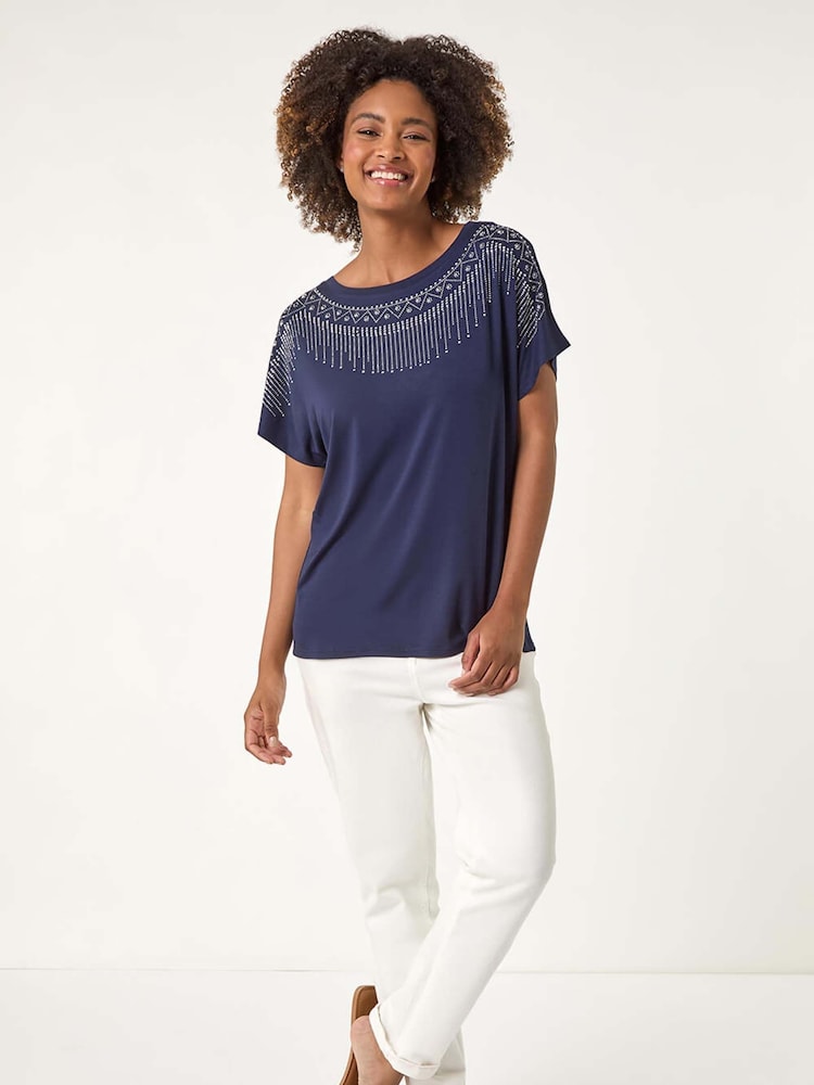 Roman Blue Hotfix Embellished Stretch T-Shirt - Image 2 of 5